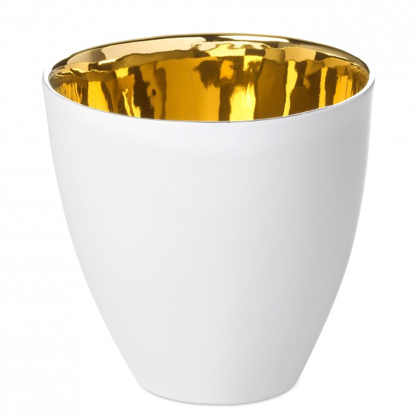 Tasse à Thé Assoiffée Porcelaine Blanc Brillant et Or Diam 8,5 cm Tsé & Tsé