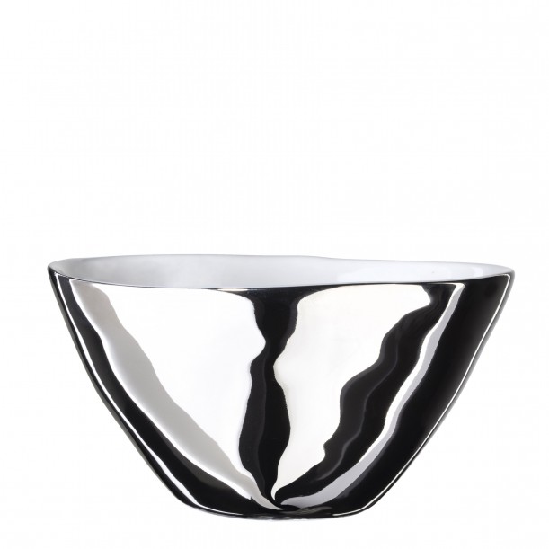 Bowl Affamé Porcelain Glossy White and Platinum Diam 13 cm Tsé & Tsé