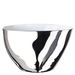 Large Bowl Affamé Porcelain Glossy White and Platinum Diam 16 cm Tsé & Tsé