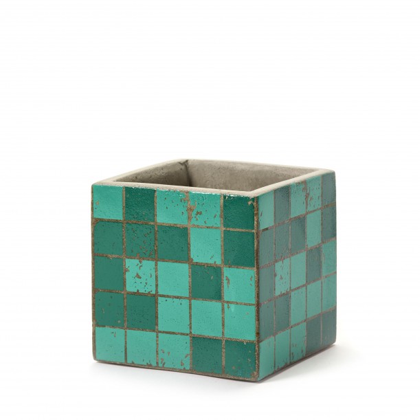 Cubic Concrete Pot Marie Mosaic Green 11 x 11 x 11 cm Serax