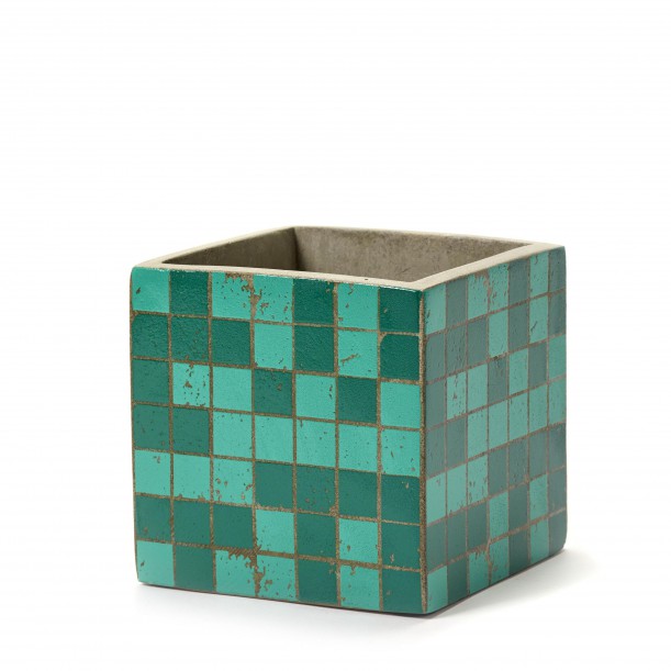 Pot Béton Cubique Marie Mosaïque Verte 13 x 13 x 13 cm Serax