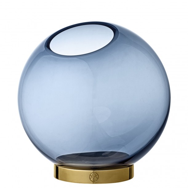 Vase Globe Verre Medium Bleu et Laiton Diam 16 cm AYTM