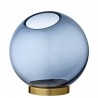 Glass Vase Globe Medium Blue and Brass Diam 16 cm AYTM