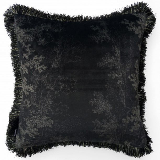 Coussin Velours Black Woods et Franges 50 x 50 cm Vanilla Fly