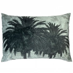 Velvet Cushion Blue Palm 50 x 70 cm