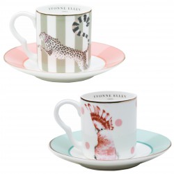 Set of 2 Coffee Cups and Saucer Cheetah