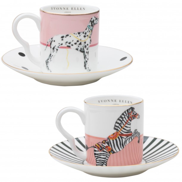 Set of 2 Coffee Cups and Saucer Zebra