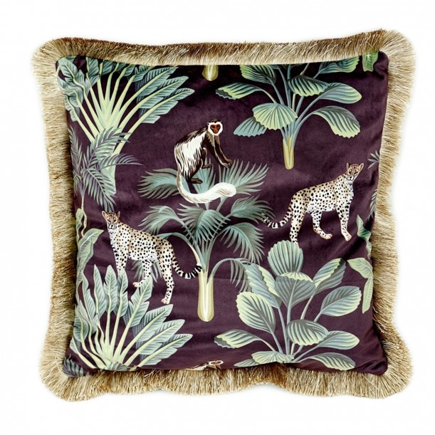 Coussin à franges Jungle 45 x 45 cm