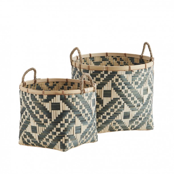 Set of 2 Bamboo Baskets Green