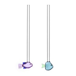 Set of 2 Straws Lilac and Green Fish