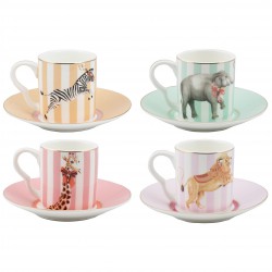 Set of 4 Coffee Cups and Saucer Animal