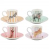 Set de 4 Tasses à Café et Soucoupe Animal