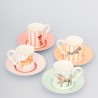 Set of 4 Coffee Cups and Saucer Animal