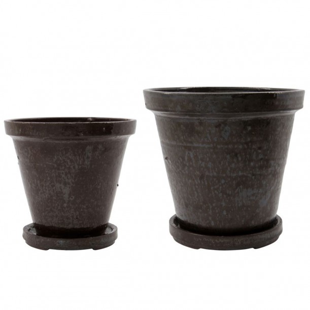 Lot de 2 Pots avec plateaux Flower