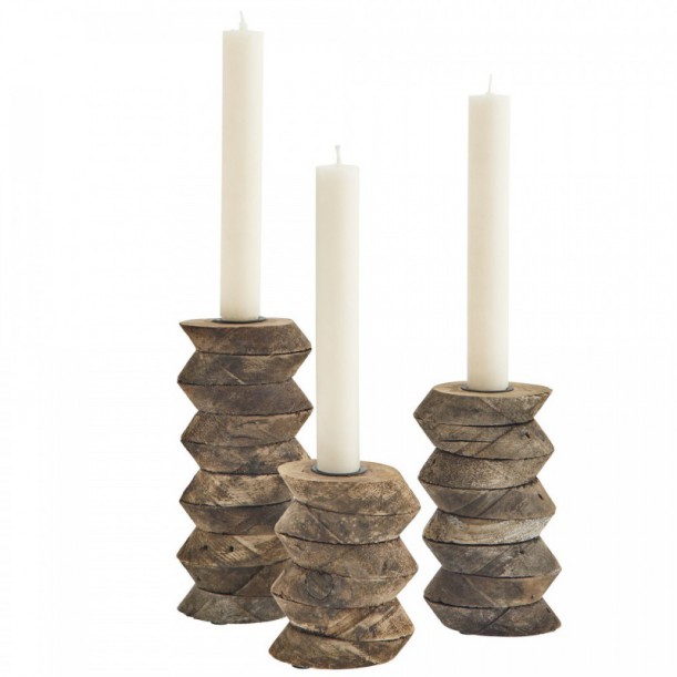 Lot de 3 bougeoirs en bois recyclé Ze