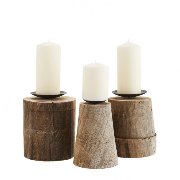 Lot de 3 bougeoirs en bois