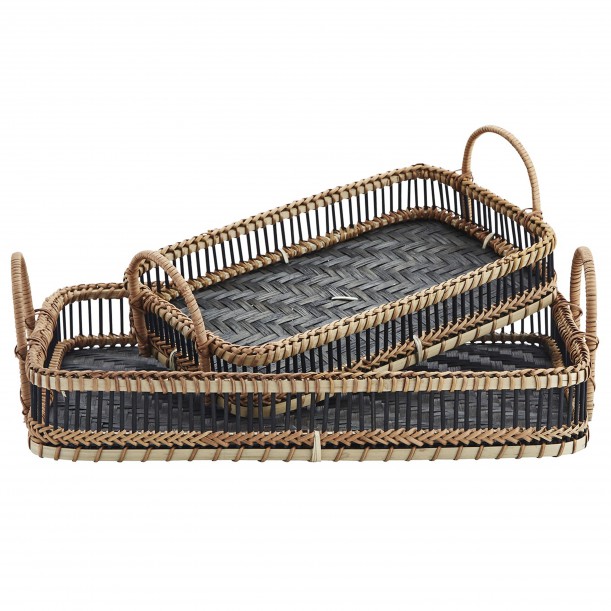 Lot de 2 plateaux en bambou rectangulaires