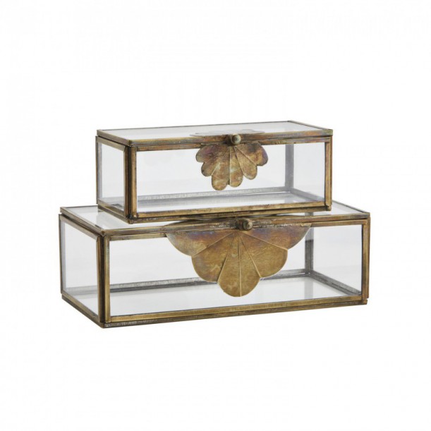 Lot de 2 boites en verre et laiton