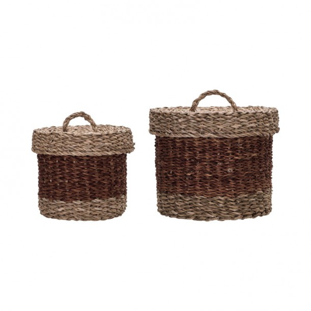 Lot de 2 paniers de rangement avec couvercle Rangi