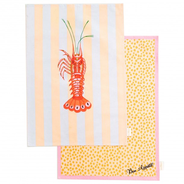 Lot de 2 torchons en coton Homard