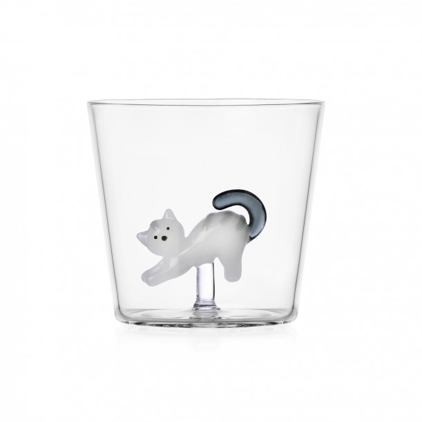 Verre chat blanc et gris Tabby Cat