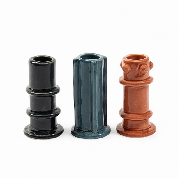Lot de 3 bougeoirs en grès emaillé Molly 03