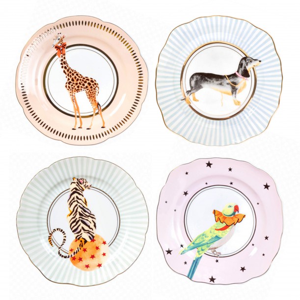 Lot de 4 assiettes à dessert Animal