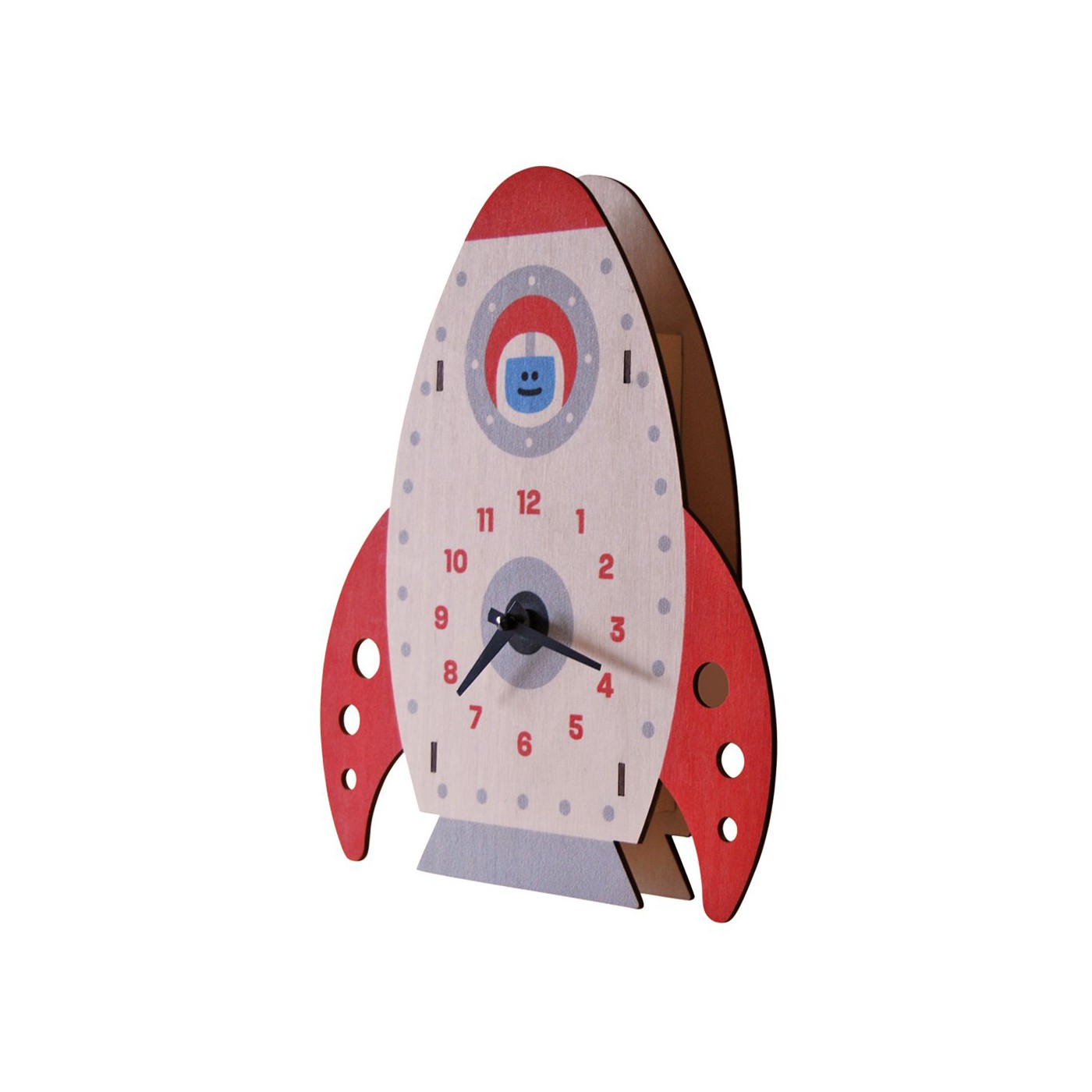 Horloge Murale Enfant Thème Espace/astronaute/fusée - Bois Peint à La Main, 23 Cm - Pile AA, Pas D'assemblage - Décoration Chambre